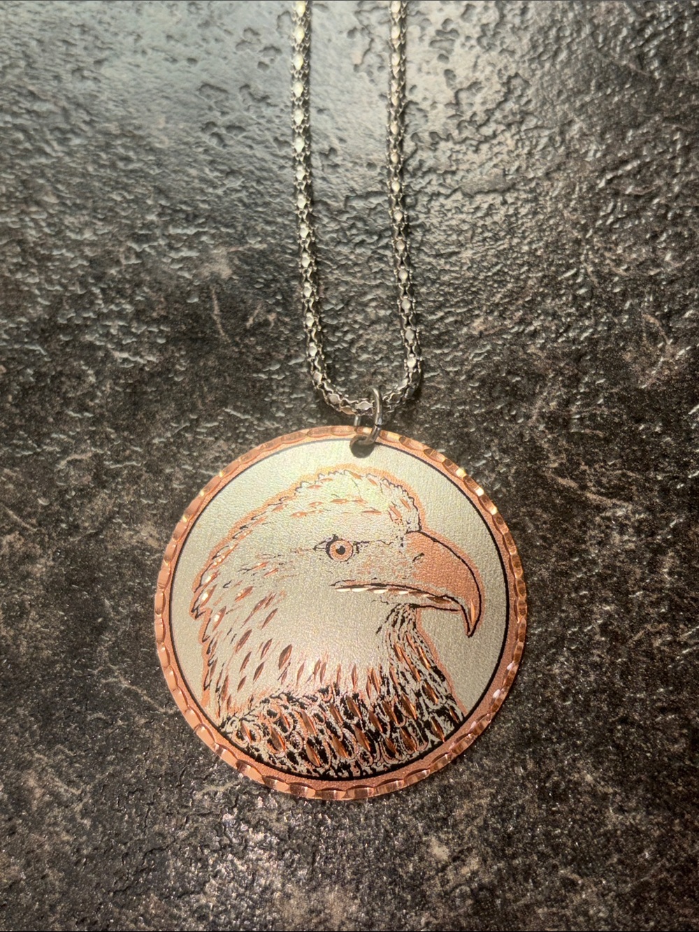 Silver and Copper Eagle Pendant Necklace